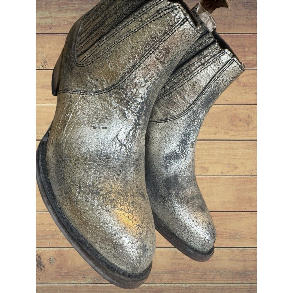 Freebird by Steven Slamanca Leather Ankle Boots Silver Distressed Sz 7 Rare!! - Picture 7 of 16
